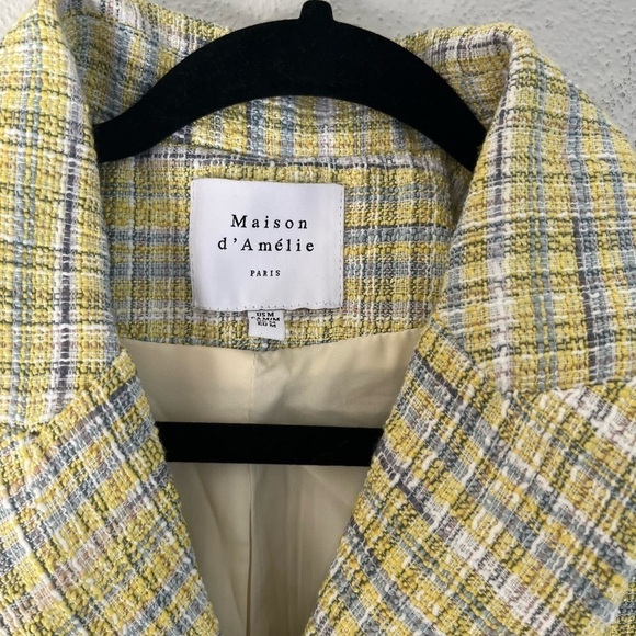 MAISON dAmelie Short Sleeve Yellow/ Blue With Pockets Jacket,Size M - Picture 5 of 9